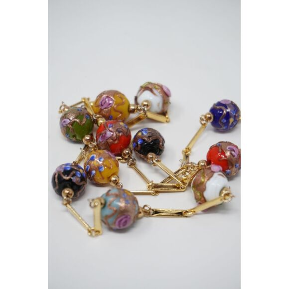 Vintage Wedding Cake Venetian Glass Beads and Gold Tone Link Necklace 26" Long - Picture 8 of 8